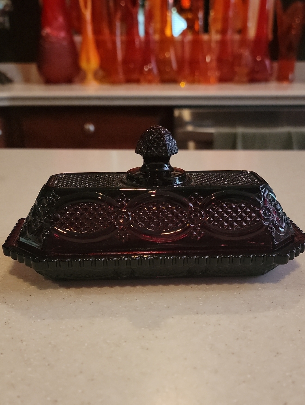 Glass Butter Dish W/lid Vintage Avon Cape Cod 1876 Deep Ruby Glass